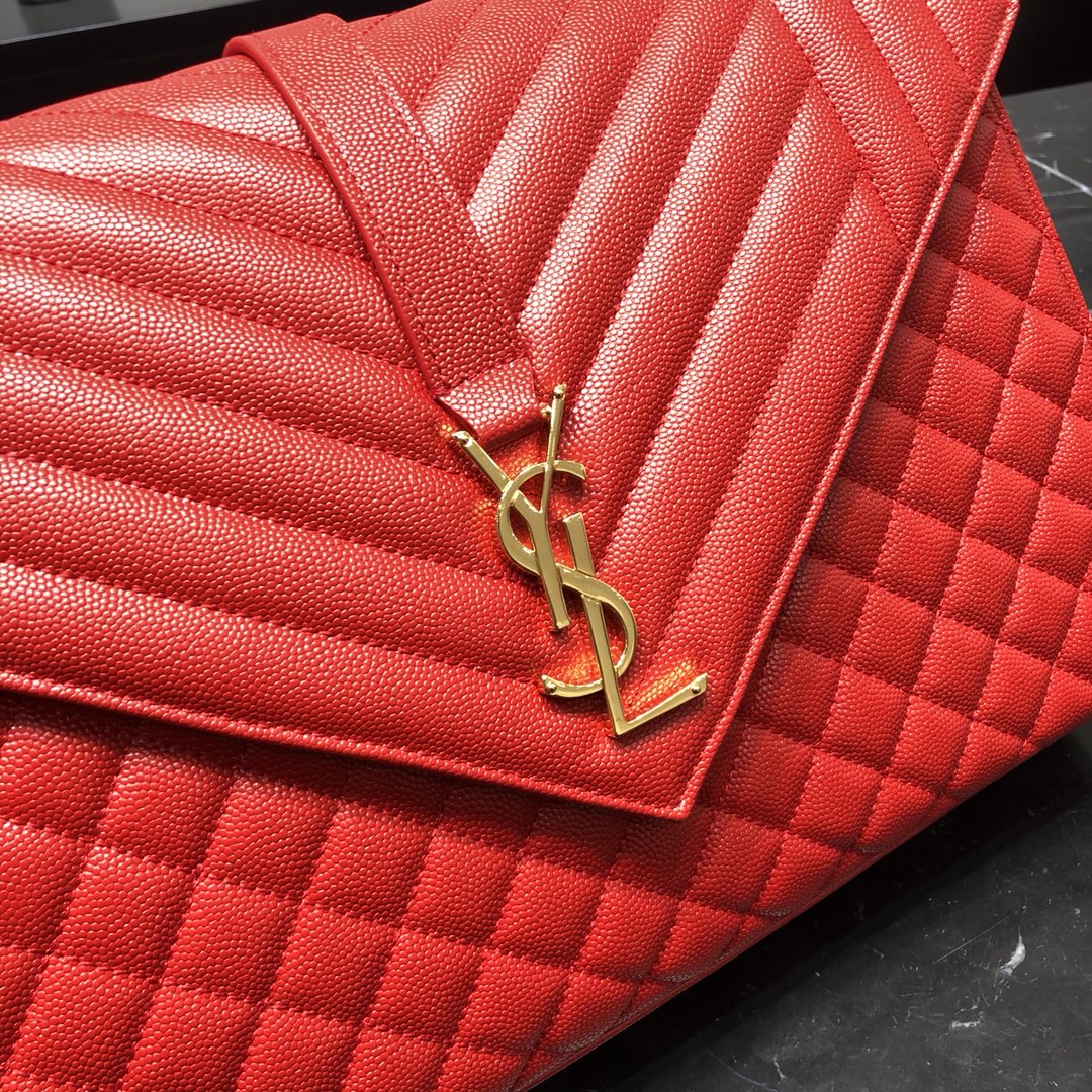 Saint Laurent Envelope Large Grain Quilted Calfskin Handbag Red 487198 